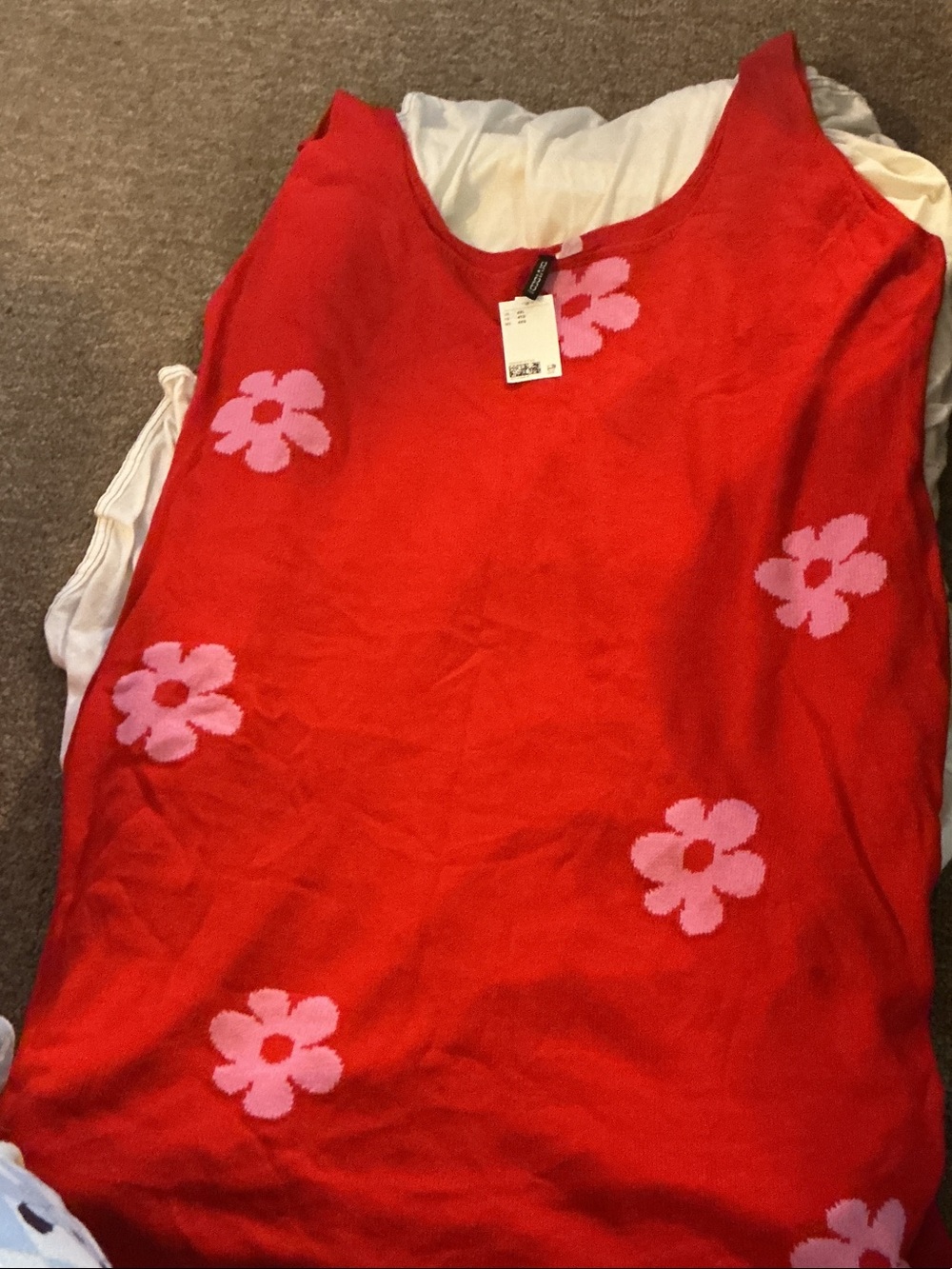H&M Red Midi Dress with Pink Floral Motif Sweater Dress